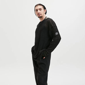 Men's Black Sheer Knit Long Sleeve Loose Fit Dance Top