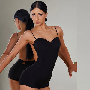 Women's Nude Backless Sweetheart Neck Bodysuit Leotard with Clear Straps for Dance