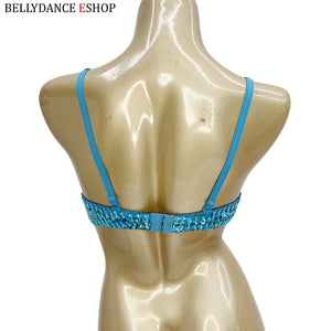 Belly Dance Bra, Women's Red Bejeweled Sequin Embellished Rhinestone Costume Top, Belly Dancing