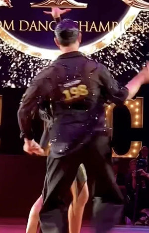 Men's Black Sheer Button-Up Shirt with Tank Top, Ballroom Dance