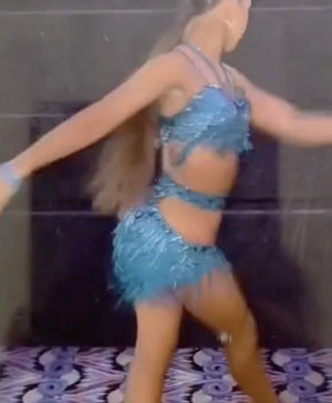 Women's Light Blue Sequin Fringe Latin Dance Dress