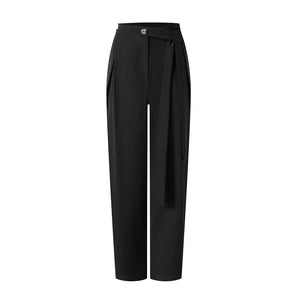 Women's Dark Mauve High-Waisted Pleated Tapered Dance Pants with Tie-Waist