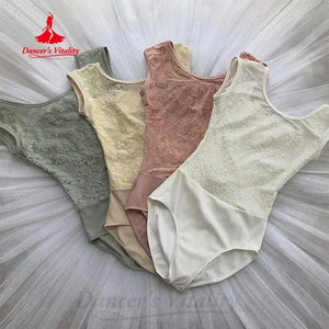 Ballet Leotard Women's White, Beige, Pink, & Sage Green Floral Lace Sleeveless with Scoop Neck for Ballet & Dance