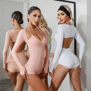 Women's Red and Black Backless Long Sleeve Leotard with Halter Neck and Shrug, Ballet/Lyrical Dance