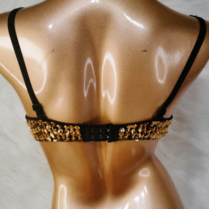 Sequin Embellished Dance Bra Top Gold Black Latin Ballroom Salsa Belly Dance Costume Women's