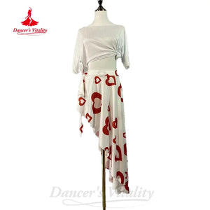 Women's Pink Off-Shoulder Crop Top and Floral Asymmetrical Skirt Set, Lightweight Dance Practice Outfit