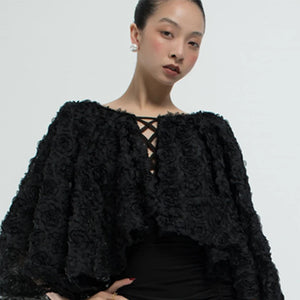 Women's Black Ruffled V-Neck Top and Ruched Ruffle Hem Skirt Latin Dance Dress