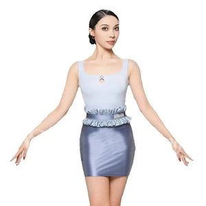 Women's Light Blue & Slate Blue Ruffled Peplum Tank Top & Mini Skirt Set, Mesh Tights, Ballroom Dancewear