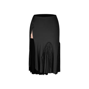 Women's Black & Blue Fringe Latin Dance Set, Backless Crop Top & Skirt with Slit