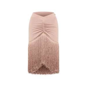 Women's Nude Sleeveless High-Neck Ruffled Fringe Latin Dance Dress