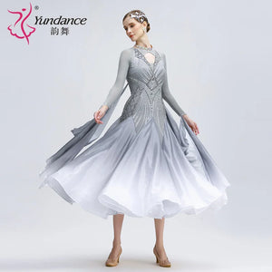Women's International Standard Ballroom Dance Dress In Ombre Silk With Pearl Embellishments For Competition