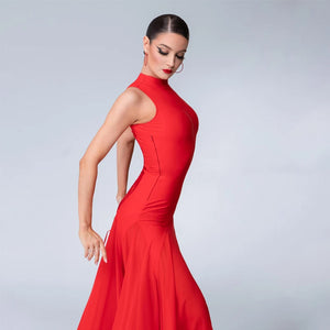 Women's Red High Neck Sleeveless Back Lace-Up Ballroom Dance Dress