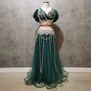 Belly Dance Costume Women's Lavender Chiffon Off-Shoulder Top with Embellished Bra & Long Skirt Set for Performance