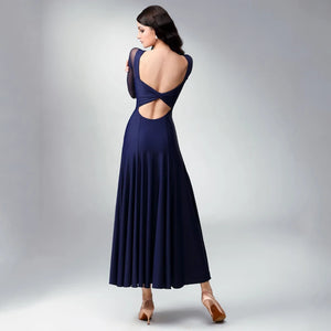 Women's Red Mesh Long Sleeve Ballroom Dance Dress, Women's Black Mesh Long Sleeve Ballroom Dance Dress, Women's Navy Blue Mesh Long Sleeve Ballroom Dance Dress