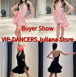 Women's Black Halter Neck Ruffled Latin Dance Dress