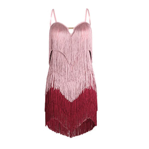 Women's Pink & Burgundy Ombre Fringe Latin Dance Dress