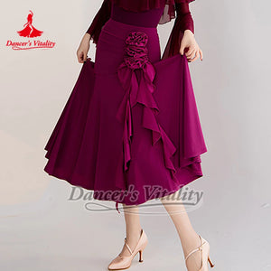 Women's Magenta Ruffled Mermaid Skirt for Latin Ballroom Dance