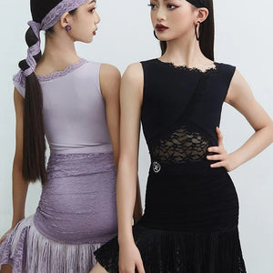 Women's Black Lace Asymmetrical Latin Dance Dress