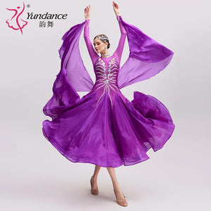 Women's International Standard Ballroom Dance Dress Purple Chiffon For Competition