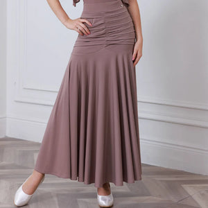 Women's Brown V-Neck Ruffle Sleeve Ruched Ballroom Dance Dress, Women's Black V-Neck Ruffle Sleeve Lace Pleated Hem Ballroom Dance Dress