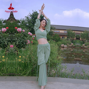 Belly Dance Women's Lavender Chiffon Slit Harem Pants with Ruffled Waistband