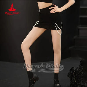 Girls Black & White Velvet Mesh Pearl Ballroom Dance Dress