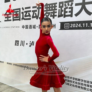 Teen Latin Dance Long-Sleeve Velvet Two-Piece Set For Competition And Training