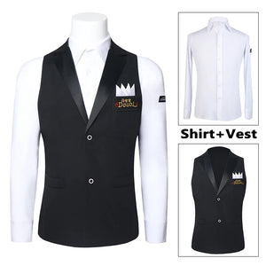 Men's White Long Sleeve Ballroom Dance Shirt with Black Vest, Latin Dance