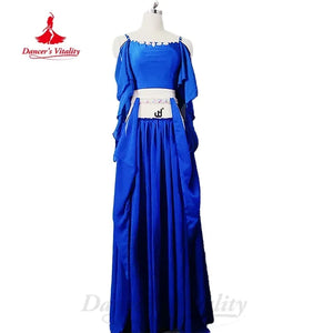 Belly Dance Costume Women's Red Chiffon Cold Shoulder Crop Top and Long Skirt Set