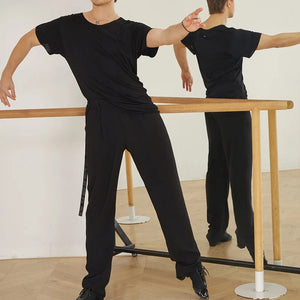 Dance Pants Men's & Women's Black High-Waist Wide-Leg Loose Fit Ballroom Latin Dance Trousers
