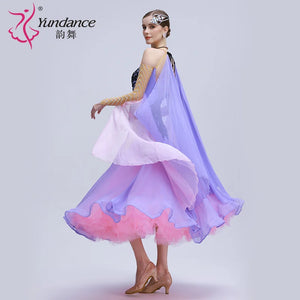 Women's International Standard Ballroom Dance Dress With Rhinestones In Chiffon For Performance