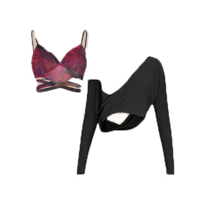 Dance Top and Skirt Set Women's Black and Multi-color Abstract Print Mesh Asymmetrical Hem Latin Dancewear