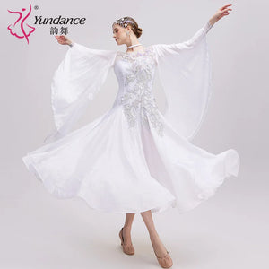 Women's Ballroom Dance Competition Dress In White Pearl Silk For Performance