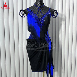 Latin Ballroom Dance Dress With Gradient Tassels For Adult & Kids Graded Exam And Competition