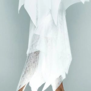 Women's White Chiffon & Lace Halter Neck Asymmetrical Overlay Ballroom Dance Dress