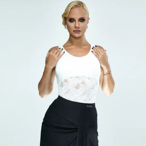 Women's White Lace Open Back Tank Bodysuit Ballroom Latin Dance