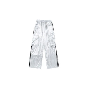 Kids' Silver Metallic Hip Hop Dance Costume Set, Loose Fit Short Sleeve Shirt & Cargo Pants
