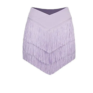 Women's Halter Neck Ruched Crop Top & Layered Fringe Latin Dance Skirt Set