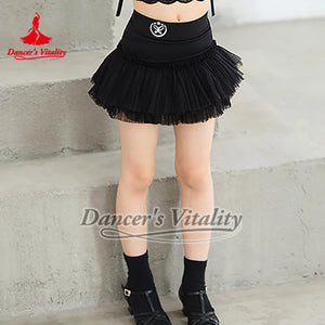 Girls Black Lace Crop Top and Tulle Skirt Latin Dance Costume - Dancer's Vitality
