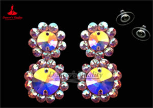 Rhinestone Earrings Women's AB Color Crystal Flower Drop Earrings Ballroom Dance Latin Salsa Competition Jewelry