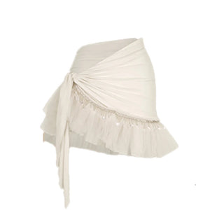 Women's Pink V-Neck Long Sleeve Bodysuit with Ruffled Sequin Wrap Skirt Latin Dance Dress