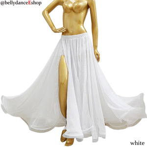 Belly Dance Women's Yellow Chiffon Full Circle Skirt with Gold Trim, Slit Design