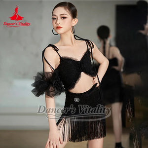 Women's White Lace Ruffled Crop Top Latin Dance Bra, Women's Black Sequin Lace Camisole Latin Dance Top
