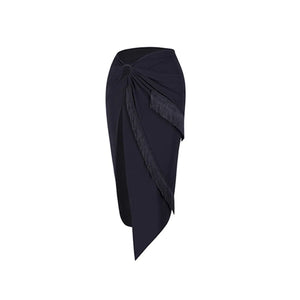 Women's White Fringe Halter Top and Floral Lace Slit Skirt Latin Dancewear