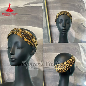 Dance Headband Women's Tan Rhinestone Embellished Stretch Fabric Turban for Latin Ballroom Dance