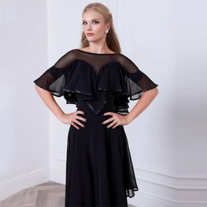 Women's Black Sheer Ruffle Ballroom Dance Top and Wide Leg Pants Set