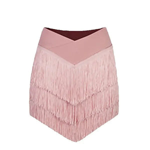 Women's Halter Neck Ruched Crop Top & Layered Fringe Latin Dance Skirt Set