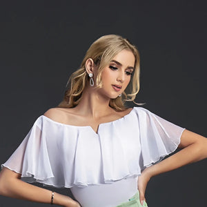 Women's Black Chiffon Off-Shoulder Bodysuit for Latin Dance