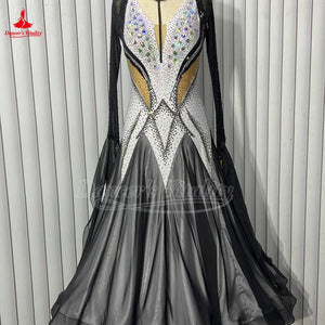 Women's Standard Ballroom Competition Dress With Long Sleeves And Full Swing Skirt For Waltz, Foxtrot, Tango, Quickstep