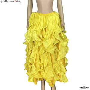 Belly Dance Skirt Women Orange Beaded Sequin Hip Scarf Ruffled Organza Slit Skirt Tribal Fusion Costume